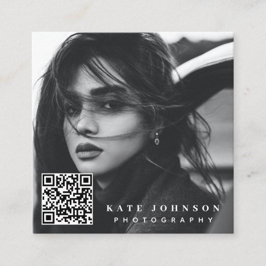 Moderne Eenvoudige minimale foto-QR-code Sociale m Vierkante Visitekaartje (Voorkant)