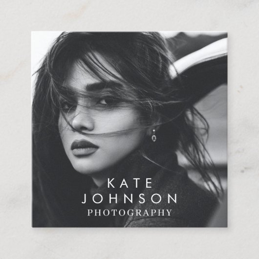 Moderne Eenvoudige minimale foto-QR-code Sociale m Vierkante Visitekaartje (Voorkant)