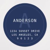 Moderne eenvoudige monogram en info | Navy Blue en Labels (Design 2)