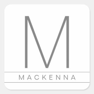 Moderne eenvoudige monogram, grijze witte streep vierkante sticker