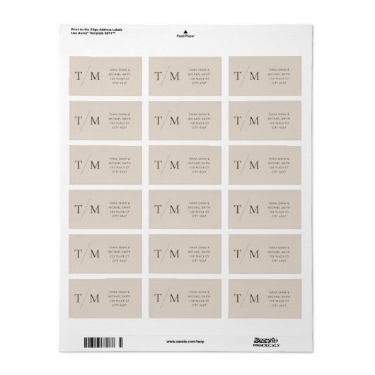 Moderne eenvoudige monogram Zandcombinatie en paar Etiket (Full Sheet)