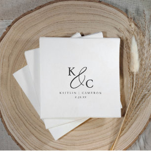 Moderne Eenvoudige Monogram Zwarte en Witte Huweli Servet