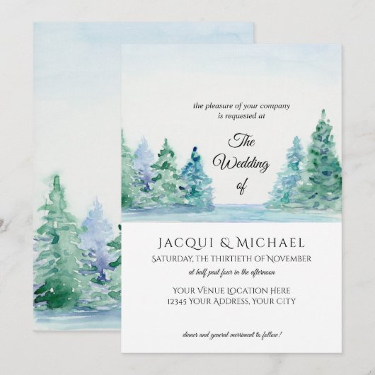 Moderne eenvoudige Mountain Lake in Forest Wedding Kaart (Voorkant / Achterkant)