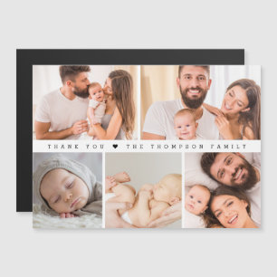 Moderne Eenvoudige Nieuwe Baby Bedankt fotocollage Magnetische Uitnodiging