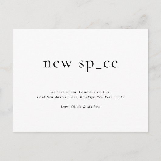 Moderne eenvoudige nieuwe plek Nieuwe ruimte Beweg Briefkaart (Voorkant)