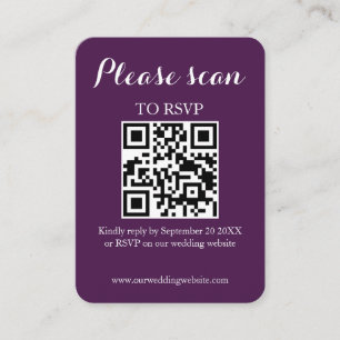 Moderne Eenvoudige Paarse QR-Code & RSVP-Huwelijk Informatiekaartje