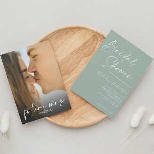 Moderne eenvoudige pagina Groen met foto-Vrijgezel Kaart