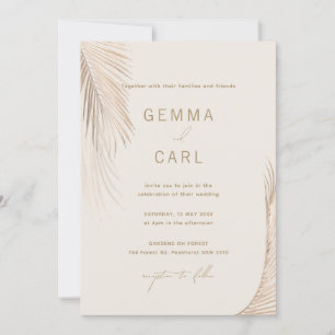 Moderne Eenvoudige Palm Bladeren Huwelijksuitnodig Kaart