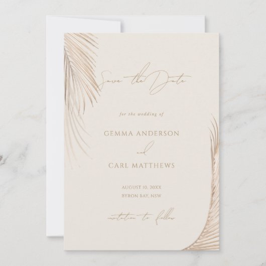 Moderne Eenvoudige Palmbladeren Bewaar de datum Kaart (Voorkant)