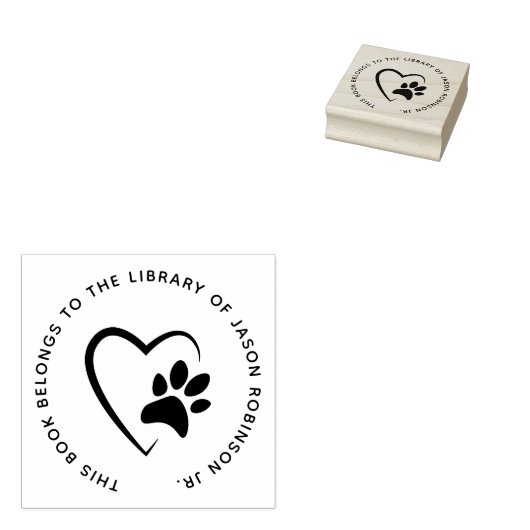 Moderne Eenvoudige Pet Paw Hart Aangepaste Bibliot Rubberstempel (Gestempeld)