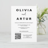 Moderne Eenvoudige QR Code Zwart-wit Bruiloft Kaart (Staand voorkant)