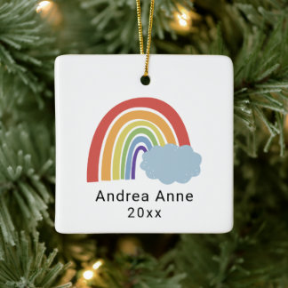 Moderne Eenvoudige Regenboog M'n Eerste Kerst Baby Keramisch Ornament