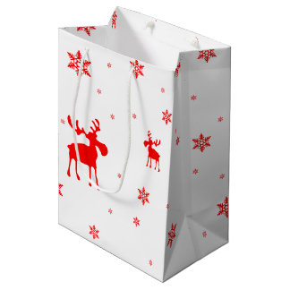Moderne, eenvoudige rode, losse sneeuwvlokken medium cadeauzakje