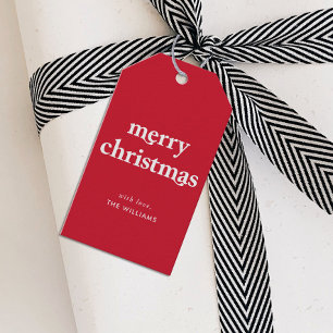 Moderne Eenvoudige Rode Vrolijke Kerstmis Cadeaulabel