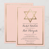 Moderne Eenvoudige Roze Gouden Ster Border Bat Mit Kaart (Voorkant / Achterkant)