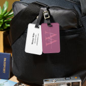 Moderne eenvoudige roze monogram naam en Initiaal Bagagelabel