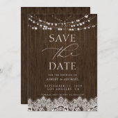 Moderne eenvoudige Rustic Twinkle Lights Wedding Save The Date (Voorkant / Achterkant)