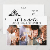 Moderne Eenvoudige Script Drie Foto Galerij QR COD Save The Date (Voorkant / Achterkant)