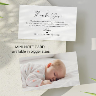 Moderne eenvoudige script foto babyshower bedankt  notitiekaartje
