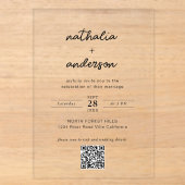Moderne eenvoudige script QR-code bruiloft Acryl Uitnodigingen (Voorkant)