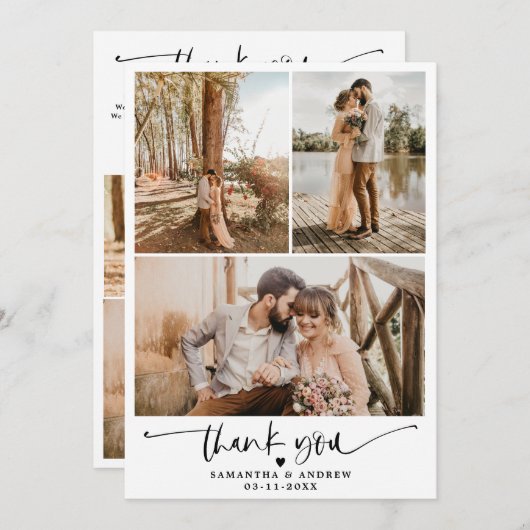 Moderne eenvoudige scripthartstocht 6 foto's bruil bedankkaart (Voorkant / Achterkant)