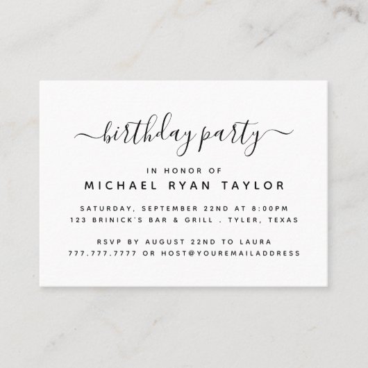Moderne Eenvoudige scriptspot voor verjaardagsfees Visitekaartje (Voorkant)