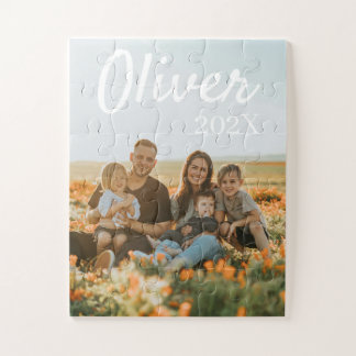 Moderne Eenvoudige Speelse Script Familie Foto Puz Legpuzzel