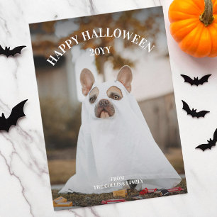Moderne Eenvoudige Spooky Pet Foto Happy Halloween Feestdagenkaart