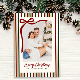 Moderne Eenvoudige Strepen Kerst Familie Foto Feestdagenkaart