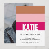 Moderne Eenvoudige Stripes Roze Tan Foto 21st Birt Kaart (Voorkant / Achterkant)