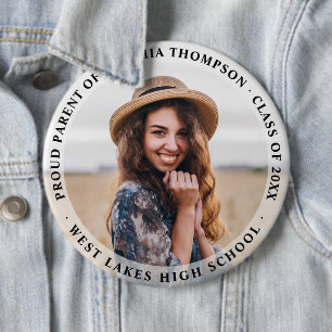 Moderne Eenvoudige Trotse Ouder Afstuderen Foto    Ronde Button 6,0 Cm