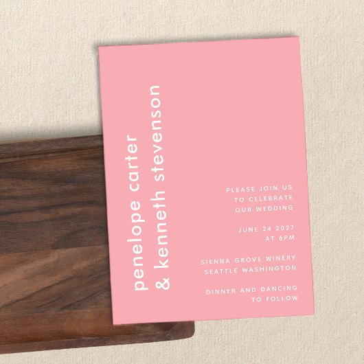 Moderne eenvoudige typografie | Roos-roze bruiloft Kaart