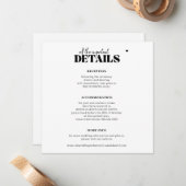 Moderne eenvoudige typografie trouwdetails vierkan notitiekaartje (Voorkant / Achterkant in situ)