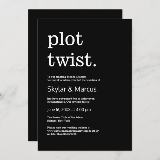 Moderne Eenvoudige Uitstel van Bruiloft in Informe Kaart (Voorkant / Achterkant)