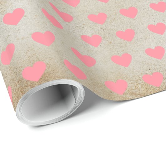 Moderne eenvoudige Valentijn roze harten Faux Kraf Cadeaupapier (Rol Hoek)
