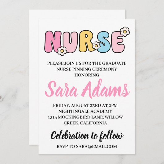 Moderne eenvoudige verpleging pinning ceremonie ui kaart (Voorkant / Achterkant)