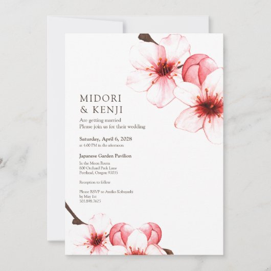 Moderne eenvoudige Waterverf Cherry Blossom Kaart (Voorkant)