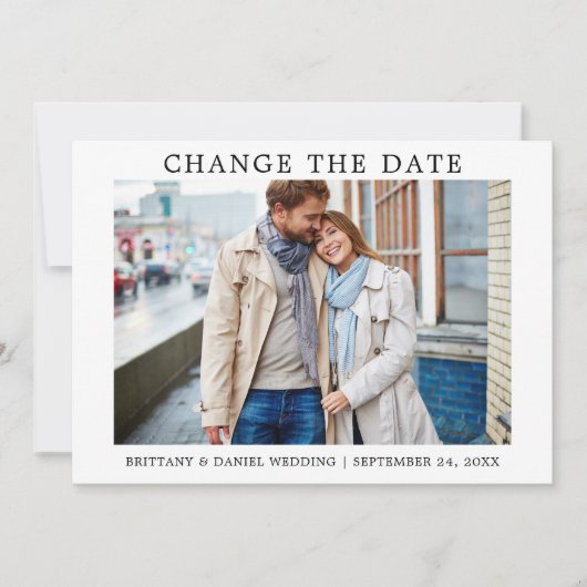 Moderne Eenvoudige wijziging Datum Nieuwe Datum Ka Save The Date (Voorkant)