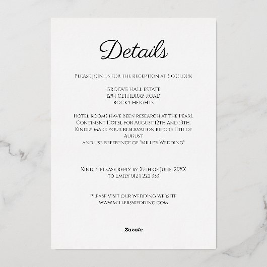 Moderne eenvoudige witte en gouden bruiloft folie uitnodiging (Achterkant)