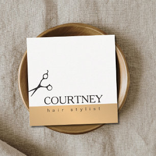 Moderne, eenvoudige witte Faux Gold Hair Stylist Vierkante Visitekaartje