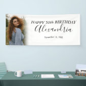 Moderne Eenvoudige Witte Foto Verjaardagsfeestbann Spandoek (Beurs)