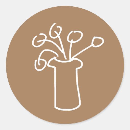 Moderne, eenvoudige, witte omtrek met bloemontwerp ronde sticker (Voorkant)