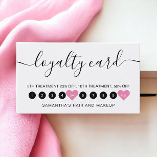 Moderne eenvoudige witte roze script make-up 10 klantenkaartje