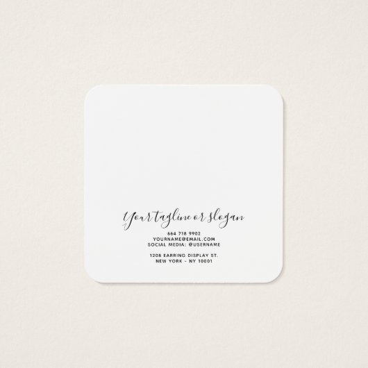 Moderne eenvoudige witte stud oorbel display vierk vierkante visitekaartjes (Achterkant)