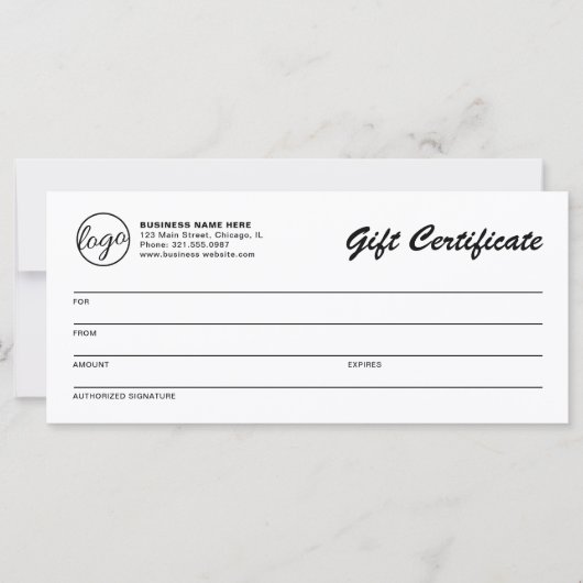 Moderne, eenvoudige zakelijke cadeaubon voor Logo (Voorkant)