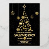 Moderne Eenvoudige Zwart & Goud Elegante Kerstboom Folie Uitnodiging (Voorkant)