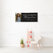 Moderne Eenvoudige Zwart Wit Foto Verjaardagsfeest Spandoek (Insitu)