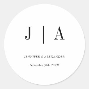 Moderne Eenvoudige Zwart-Wit Monogram Koppel Naam Ronde Sticker
