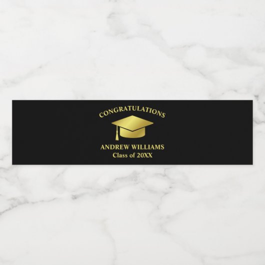 Moderne, eenvoudige zwarte en gouden Afstuderen Waterfles Etiket (Enkel label)