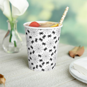 Moderne Eenvoudige Zwarte en Witte Spin Halloween Papieren Bekers